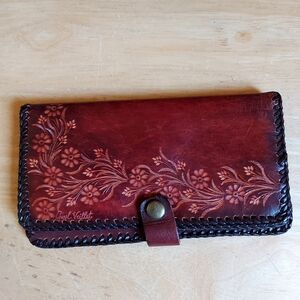 Vintage handmade tooled leather wallet personalized with the name Hélène